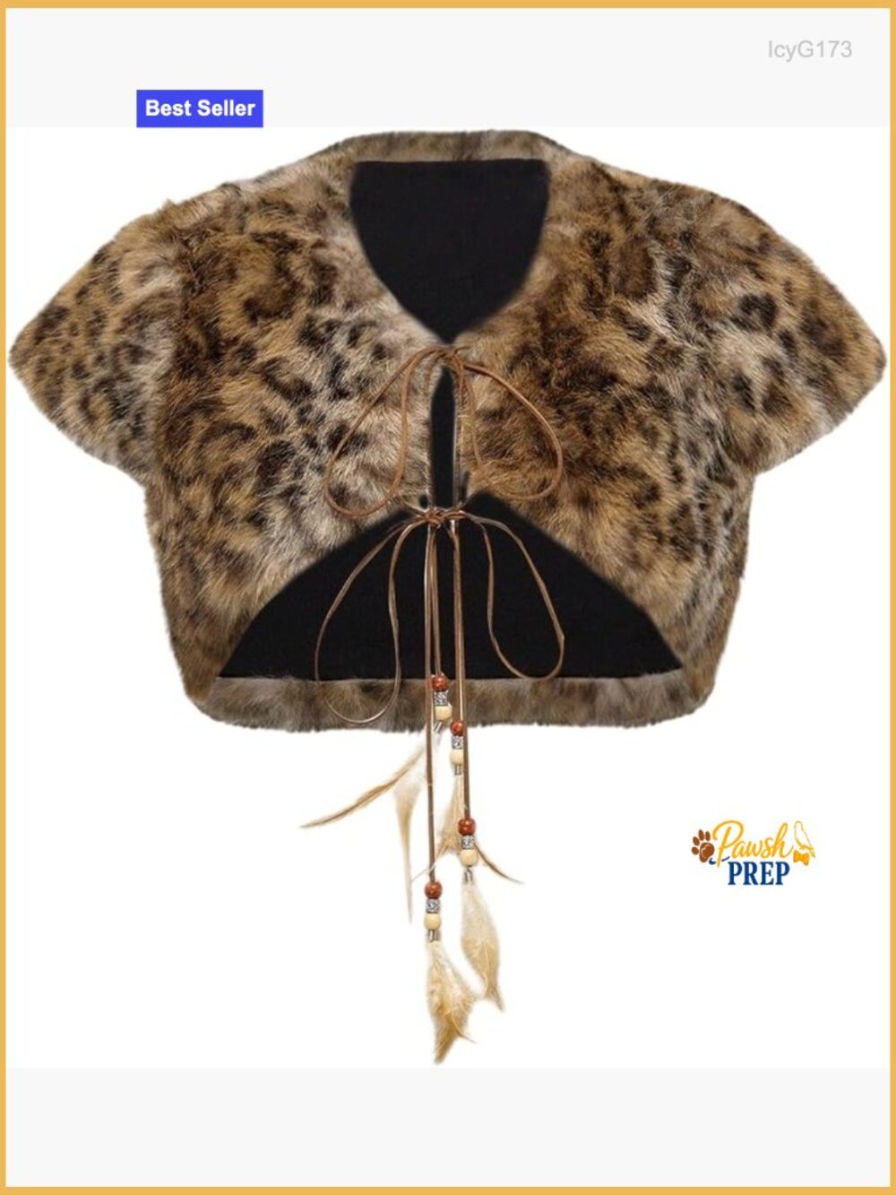 Faux Fur Cropped Tie Front Jacket Leopard Print Short Sleeve Coat